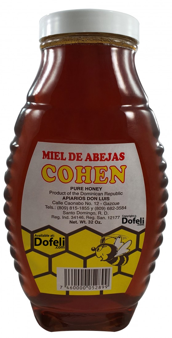 Dominican pure bee honey by Cohen, well packaged and valued for its wellness properties.